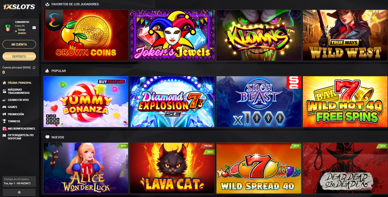 Juegos disponibles en 1xslots casino