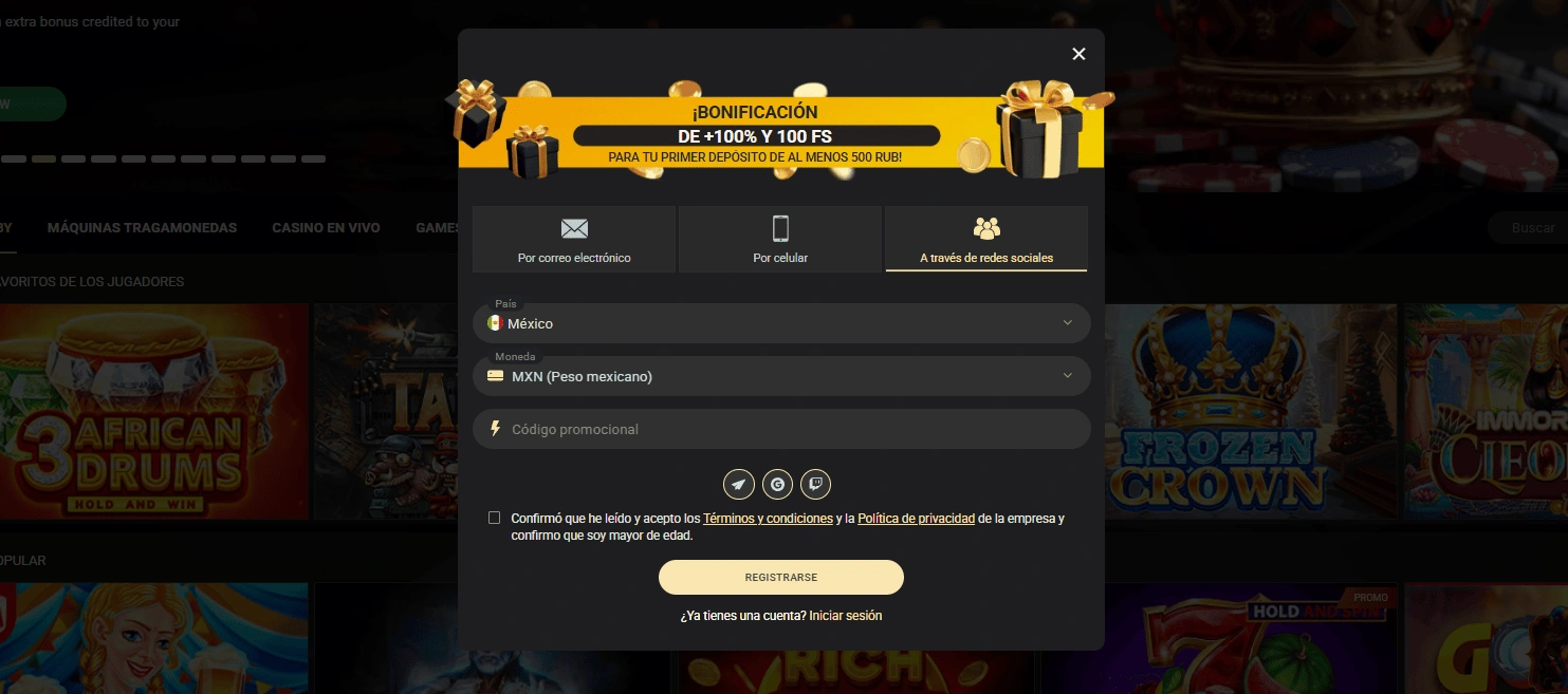 Registro e inicio de sesión en el casino 1xslots